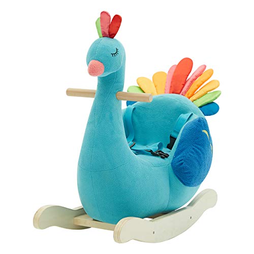 Kids Rocking Horse Toy, Peacock Rocking Horse Plush for Kid 1-3 Years,Wooden Rocking Horse/Stuffed Animal/Baby Rocker Horse/Ride Animal