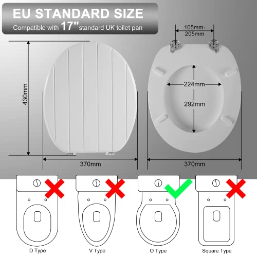Angel Shield White Wooden Toilet Seat Antibacterial Adjustable Hinges Toilet Seat Fits Never Slips for Bathroom (Classic, White)