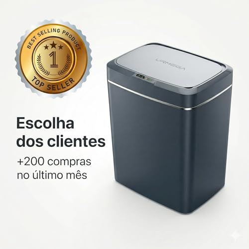 Lixeira Automática com sensor, Lixeira inteligente, inteligente com sensor, grande, 15 litros, Lixeira sem Contato para Sala de Estar, Cozinha, Banheiro, Escritório, Quarto, comerciais, (cinza)