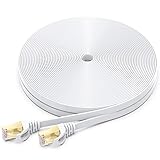 CAT-7 Ethernet Cable 15 Feet - High Speed Flat Internet Network Computer Patch Cord - Faster Than Cat6 Cat5e Lan Wire, Shielded RJ45 Connectors for Router, Modem, Xbox, Printer - White