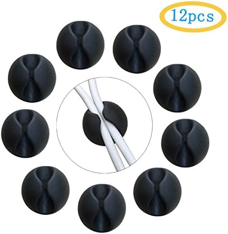 Anlian 12pcs Multipurpose Adhesive Cable Clips Holders Cable Management Desktop Cord Cable Organizer for Wires Charging Mouse USB Cord Black