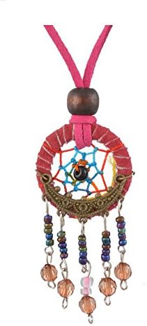 Fuchsia Dreamcatcher Necklace Handmade Pendant Dream Catcher Korea Velvet Jewelry(Pink Dream)