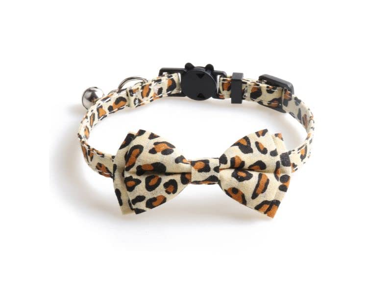 Bowtie Cat Collars with Bell | Safe Quick Release Breakaway Buckle | ZACAL Cat Collars (Beige Leopard Print)