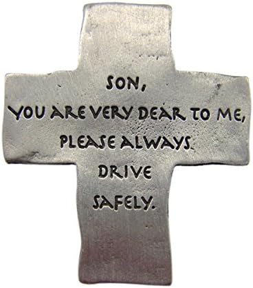 K-Musculo Fine Pewter Son Always Drive Safely Cross Auto Visor Clip, 2 1/8 Inch