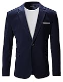 FLATSEVEN Mens Slim Fit Casual Premium Blazer Jacket (BJ102) Navy, L