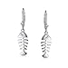Nautical Vacation Ocean Sea Lever back Drop Dangle Skeleton Fishbone Fish Earrings For Women Teen .925 Sterling Silver