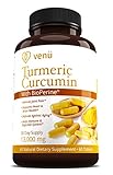 Venü Turmeric Curcumin with Bioperine Supplement - 600mg - 60 Veggie Capsules