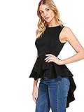 Romwe Women's Asymmetrical Ruffle Hem Sleeveless Round Neck Peplum Blouse