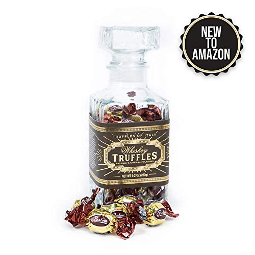 Whiskey Flavored Truffle Decanter by Man Crates - Includes 20 Whiskey-Flavored Chocolate Truffles (0.46 oz each) - Reusable Cut Glass Decanter (750 ml) - Great Holiday Gift for Men