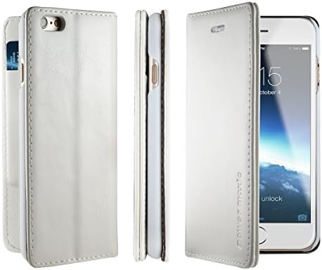 iPhone SE Case, iPhone 5/5s Case [Anti-Radiation] PowerMoxie Slim Fit Protection Leather Wallet Cover for iPhone 5/5s/SE- White