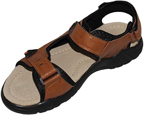 Men's Faux Leather Open Toe Sandals With Velcro Closure Sizes 6.5-13 (7.5, Tan)