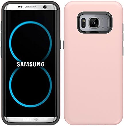 Galaxy S8 Slim Case, HLCT Slim Fit Thin Interior TPU Bumper &amp; Hard PC Back, Shock-Absorption Hybrid Dual-Layer Cover (Rose Pink)