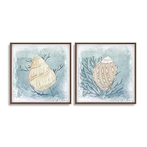 2 Piece Framed Canvas Wall Art for Living Room, Bedroom Conch Theme Canvas Prints for Home Decoration Ready to Hang - 16"x16"x2 Panels