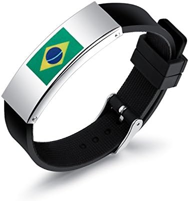 ARU Women Men Boys Girls Sport Stainless Steel Silicone 2018 soccer Russian FIFA World Cup 4th of July flag Bracelet Bangle (Brazil)