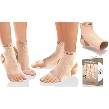 Physix Gear Plantar Fasciitis Socks with Arch Support for Men & Women - Best 24/7 Compression Foot Sleeve for Heel Spurs, Ankle, PF & Swelling - Holds Shape & Better Than a Night Splint - Beige LXL