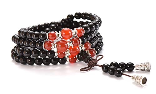 anzhongli Prayer Bead Bracelets for Men Women Crystal Lucky Gemstone Beads Obsidian Necklace 108 6mm