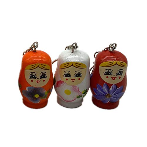 Worparsen 3Pcs Wood Flower Girl Painted Doll Design Matryoshka Keychain Bag Decor