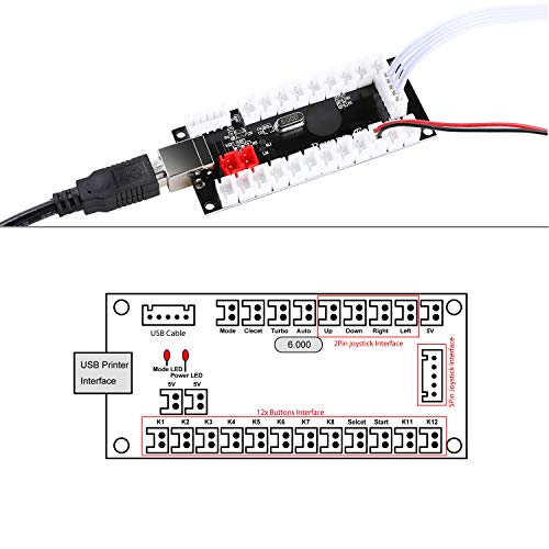 Hikig Arcade DIY Parts Kit USB Encoder to PC Games 5Pin Joystick + 2X 24mm & 8X 30mm Arcade Buttons for Arcade PC Game Console, MAME, Raspberry Pi Retro Game Controller DIY, Windows - Color Black - Thumbnail 4