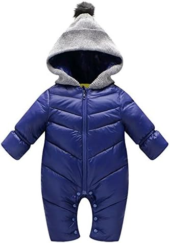 Baby One Piece Winter Hoodie Down Coat Snowsuit Coverall Romper Onesie Navy 0-3 Months = Tag S