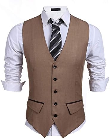 PEATAO Men's Suit Vest, V Neck 5 Button Slim Formal Business Casual Waistcoat