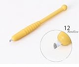 Disposable Permanent Eyebrows Makeup Manual Pen Blade-5 PACK (12F needles, Yellow)