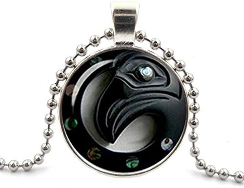 Segard Glass Cabochon Pendant Necklace Chain Vintage The Raven Tribal Glass Round Dome Silver Steampunk Jewelry Gifts for Women Men Girls Boys Father Mother