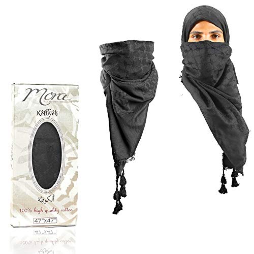 Mora Premium Shemagh Scarf: Large 100% Cotton Arab Tactical Military Desert Head Neck Keffiyeh Wrap with Tassels