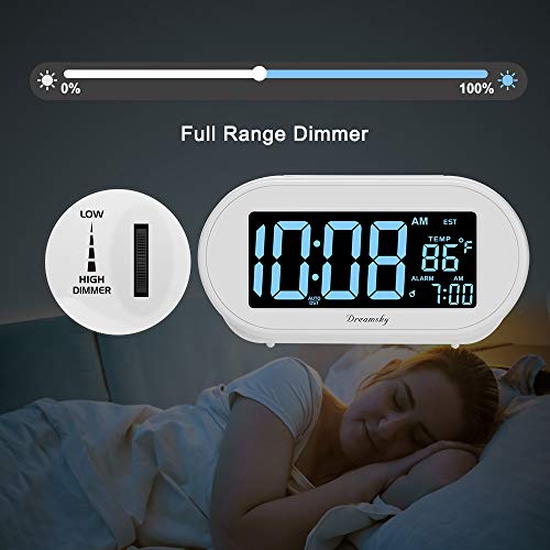 DreamSky Auto Time Set Alarm Clock for Bedroom, 0100 Dimmable