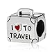 I Love To Travel Charm Solid 925 Sterling Silver Suitcase Charm with Red Enamel Heart for Pandora Bracelet