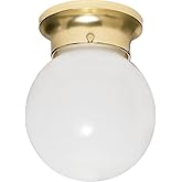 NUVO SF77/108 One Light Ceiling Fixture Flush Mount, Polished Brass/White Glass