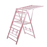 Sunsamy Clothes Rack Stainless Steel Clothes Drying Rack Bonus Sock Clips Gullwing Space-Saving Laundry Rack Foldable for Indoor and (Color : Pink, Size : 16456112cm)