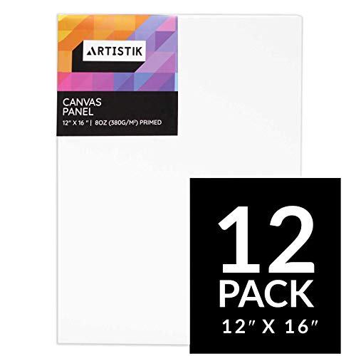 Artistik Canvas Panels - Artist Canvas Panel Boards for Painting Quality Acid Free Blank Flat Canvases Paint Boards Quality Art Paint Supply (16 x 12-12 Pack)