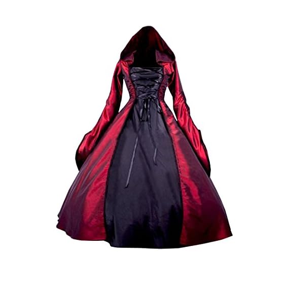 Partiss-Womens-Gothic-Victorian-Poplin-Long-Sleeve-Hooded-Halloween-Lolita-Witch-Dress
