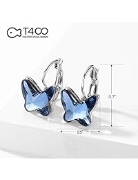 T400 - Pendientes de mariposa con cierre de palanca, color azul, morado, rosa, hechos con cristales de Swarovski, regalo de cumpleaños para mujeres y niñas