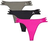 Balanced Tech Women's Caged Strappy Thong Panties 3 Pack - Pink/Grey/Black - Medium