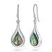 925 Sterling Silver Natural Green Abalone Shell Inlay Puffed Teardrop Dangle Hook Earrings