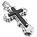 INBLUE Men's Stainless Steel Pendant Necklace Silver Tone Black Cross -With 23 Inch Chain
