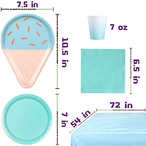 Partybus Party Supplies Set - Serves 12, 93 Ct, Sky Blue Ice Cream Theme Party Disposable Tableware Kit for Boys Girls Kids Birthday Decorations, Includes Dinner Plates, Dessert Plates, Napkins, Cups, Table Cloth, Silverware - Thumbnail 6
