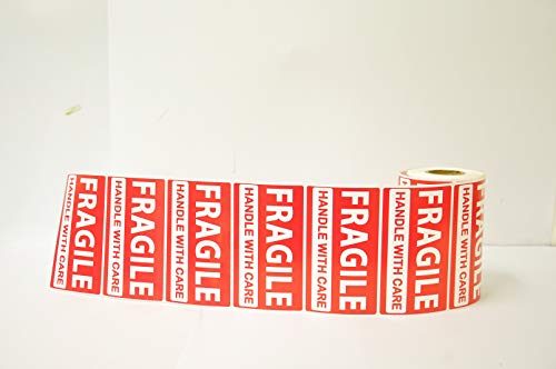 Fragile Stickers Handle with Care - 2 Rolls 500 Labels in Total - 3.5 x 2 inches - Warning Sticker Tags for Shipping, Moving Boxes, Luggage, Glass, Suitcases - Tag Label (Fragile 2 Pack)