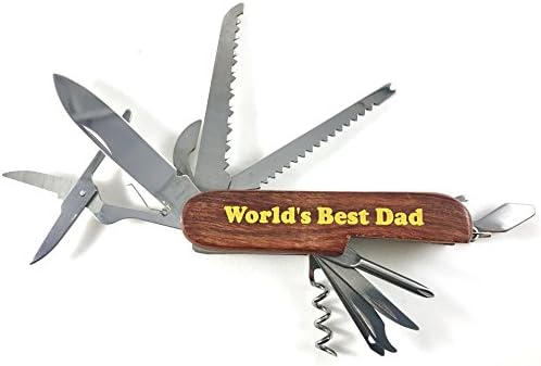 World’s Best Dad 11 Piece Multitool Pocket Knife Father’s Day Gift, Birthday, or Christmas Gift for Dad, Grandpa, Husband, or Brother (Birch)