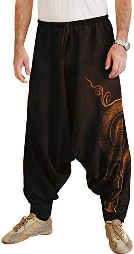 Symboat Men's Casual Soft Cotton Loose Beach Yoga Long Pants Trousers, Black, XXXL