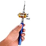 AccMart Mini Portable Pocket Rod Pen Shape Aluminum Alloy Fishing Rod with Pole Reel Combos (Blue)