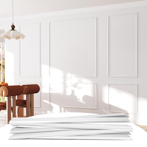 JSIWOTH 6 Frames Self Adhesive Wall Moulding Kit, Pre Cut Wall Panels for Interior Wall Decoration, DIY Frame Style Mouldings for Living Room, Bedroom, Hallway, Accent Wall, White