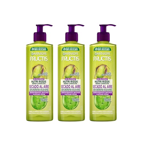 Fructis, Crema Sin Aclarado Nutri Rizos Secado al Aire, para Pelo Rizado u Ondulado, Con Pectina de Fruta y Aceite de Pistacho, Nutre y Define tu Rizos Sin Secador, Pack 3x400ml