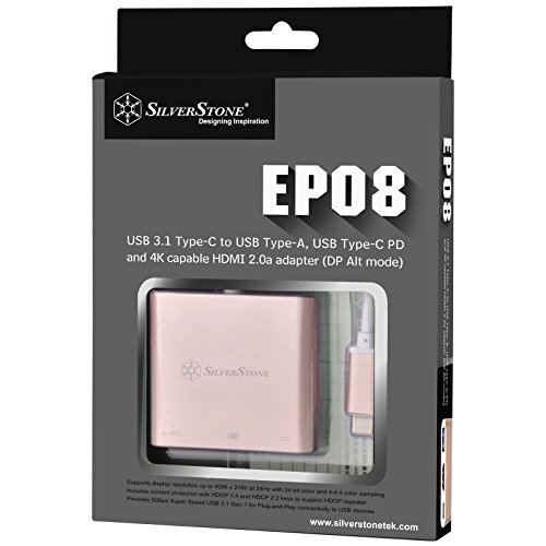 SilverStone Technology Usb Type-C Multi-purpose Hub with USB Type-A, USB Type-C, and HDMI, Pink (EP08P)