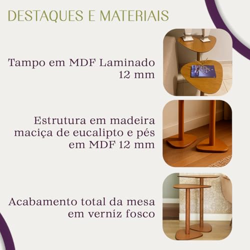 Conjunto Mesa Lateral Monopé de Madeira Tampo Paleta Mel - Florida