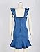 MYHALF Women's Casual Round Neck Ruffle Trim Sleeveless Denim A Line Mini Dress (Blue)