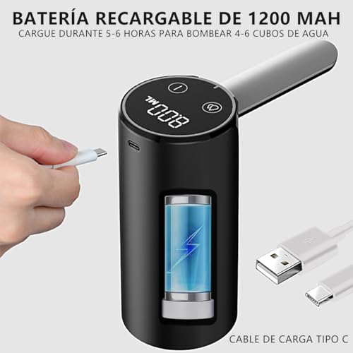 MXHIGO Dispensador de Agua Garrafón Plegable con LED Inteligente y 4 Modos, Bomba de Agua Inalámbrica Recargable Portátil, Despachador de Automático Rápido para Botellas de Galón de 4.5L a 20L