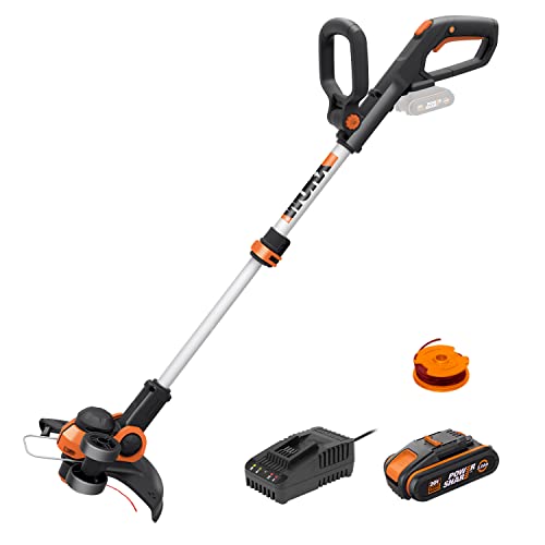 WORX 18V(20V MAX) Akku-Rasentrimmer WG163E.2, PowerShare, 2-in-1 Rasentrimmer & Kantenschneider Rasen, 90° drehbarer Trimmerkopf, Teleskopstiel, 2,0Ah