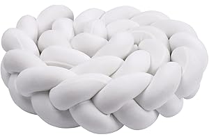 KOGITI 3 Strand Round Knit Cushion Soft Knot Throw Pillow Handmade Braided Plush Decor for Couch Sofa Bed (White,160 Inch)